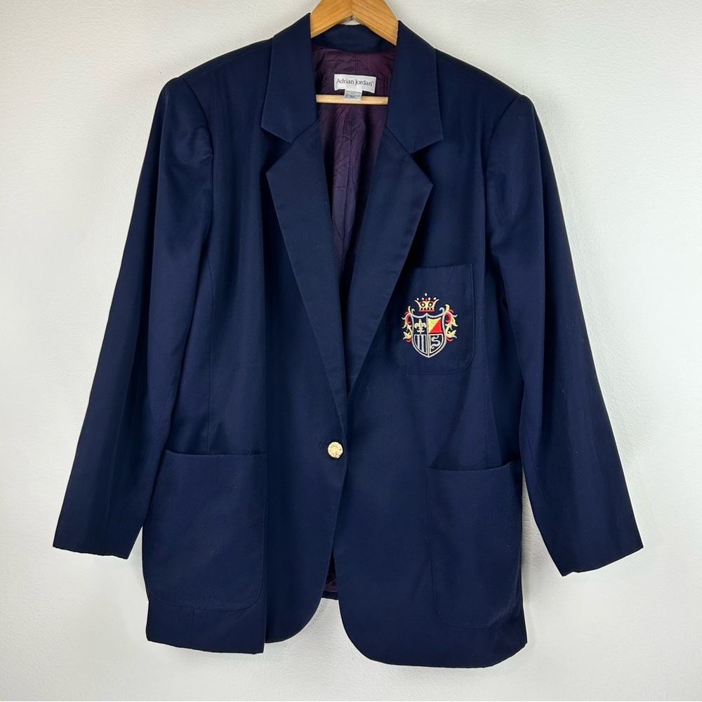 Vtg Adrian Jordan Navy Blue Preppy Single Button Blazer Size 20